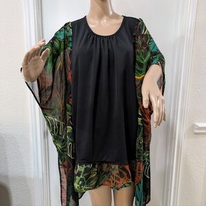 Upcycled Black & Multicolor Kimomo Sleeve Tunic 1 Size/1 of a Kind Women's Tunic
